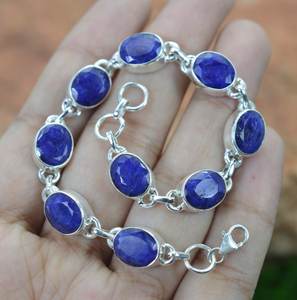 <b>Blue</b> <b>Sapphire</b> 925 Sterling Silver Tennis Shape Charm <b>Bracelet</b> Handmade Women Luxury GIA Certified Rose Gold Plated Gemstone - Product Image 1