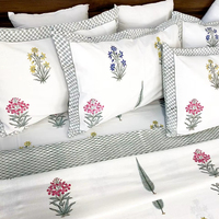 Ensemble de couvre-lit de luxe en tissu bio tissé à la main en Inde avec imprimé floral, taille Queen