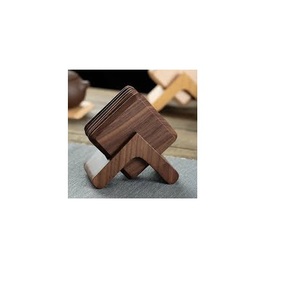 Ensemble de 6 sous-verres en bois naturel tendance avec support en bois de noyer Tapis de cuisine fabriqué en Inde Marque tendance fournie - Product Image 4