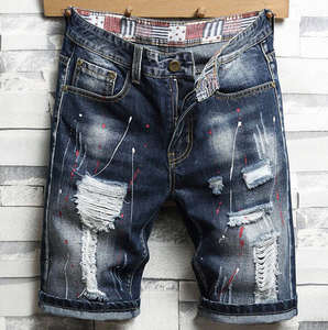 Jeans déchirés tendance pour hommes, jeans courts déchirés vintage, streetwear, shorts en denim slim à trous pour hommes - Product Image 6