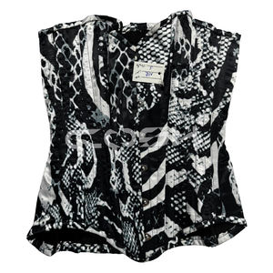 Top Corset con Estampado de Piel de Serpiente en Blanco y Negro Sublimado Digital, Cierre Frontal con Broches, Corsé Moderno con Estampado Animal para Ajustar la Cintura - Product Image 1
