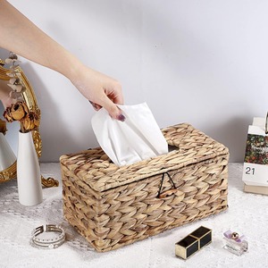 Support de stockage de papier de décoration de salon de maison, support de couverture de boîte de mouchoirs tissés naturels de jacinthe d'eau du Vietnam - Product Image 6