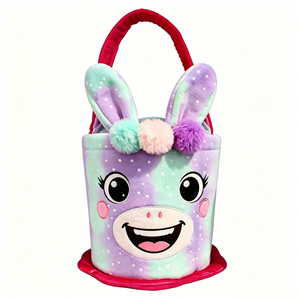 Sac panier en peluche personnalisé Lapin Pastel, sac fourre-tout de Pâques pour enfants, sac à main en peluche Lapin imprimé étoiles, sac à bonbons mignon pour filles - Product Image 1