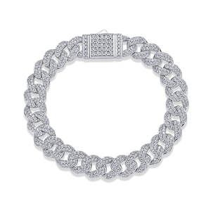 Or jaune Hip Hop Style VS1 Moissanite coupe ronde diamant glace cubaine lien Bracelet pour hommes 925 en argent Sterling à la mode fête - Product Image 5