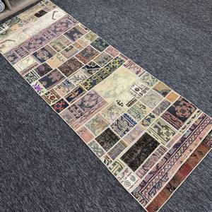 Tapis turc vintage 2,7x7,4 pieds, tapis en laine Herki patchwork arc-en-ciel - Product Image 3