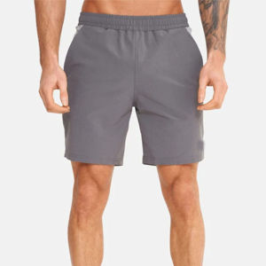 Pantalones cortos para correr activos para hombre al por mayor elásticos a rayas bolsillos con cremallera poliéster gimnasio pantalones cortos deportivos antiarrugas sólidos - Product Image 1