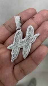 Colgante Personalizado con Inicial H, Chapado en Oro, Plata 925, Estilo Bohemio, Nombre Personalizado, Moissanita con Corte Brillante, 5.427 - Product Image 2