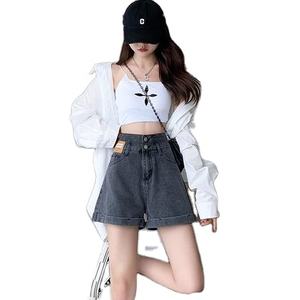 Shorts de Mezclilla Casuales de Cintura Alta para Mujer, Sexy, para Club, Aire Libre, Tallas Grandes, Corte Regular, Transpirables, Impermeables, Estilo Motero con Estampado de Leopardo - Product Image 2