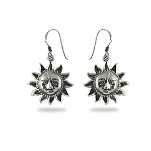 Women's 925 Silver Sun Face <b>Dangle</b> <b>Earrings</b> with 18K Gold Plating White Gold Pendant and <b>Diamond</b> for Gift - Product Image 1