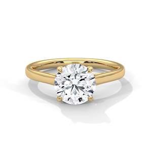 Bague de fiançailles solitaire élégante avec diamant de laboratoire 2 carats, or jaune, rose et blanc 14 carats, coupe ronde minimaliste, bague de demande en mariage personnalisée - Product Image 1