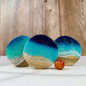 Sous-verres en résine artisanaux écologiques personnalisés en gros, couleur personnalisée, forme naturelle, peints à la main, style océan, plage - Product Image 3