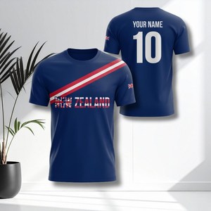 Set di Maglie da Calcio Ispirate alla Nuova Zelanda per Tifosi Blu Navy con Nome e Numero Personalizzati - Product Image 1
