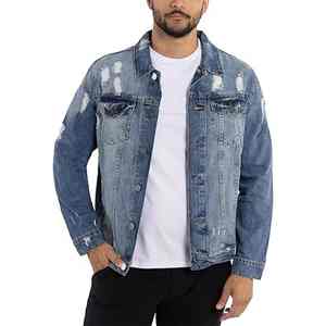 Otoño e Invierno Hip Hop Casual Mens Jean Sets New Print Trend Manga completa Dark Washed Rough Ribbed Style Denim Jean Chaquetas - Product Image 3