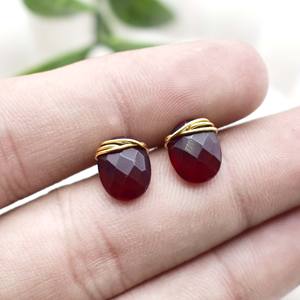 ต่างหูโกเมนแบบเหลี่ยมเพชรพลอยสำหรับผู้หญิงต่างหูแบบพันด้วยลวดทำด้วยมือ - Product Image 4