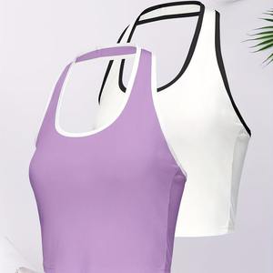 Femmes été printemps vêtements 2 Pack respirant décontracté débardeurs grande taille contraste garniture sans manches licou cou t-shirt - Product Image 5