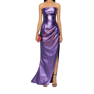 Tube en cuir métallisé pour femmes en cuir violet doux Bruiser élégant sans bretelles en cuir brillant Tube Top pour tenue de fête - Product Image 5