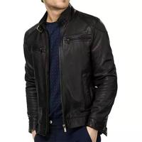 Jaket kulit sepeda motor pria kualitas tinggi kustom untuk musim dingin gaya ritsleting baru dengan Logo depan