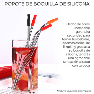 Cannucce Riutilizzabili Ecologiche in Acciaio Inossidabile da 21 cm con Spazzola per la Pulizia, Set 1 Spazzola e 2 Cannucce - Product Image 4