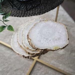 ชุดจานรองแก้วหินอาเกตธรรมชาติ งานฝีมือ ตกแต่งบ้านและสำนักงานสุดหรู ขอบขัดเงา - Product Image 3