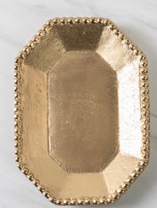 Plateau de service de luxe en métal doré martelé avec poignées - Plateau rectangulaire long décoratif en laiton pour table basse ou ottoman - Product Image 5