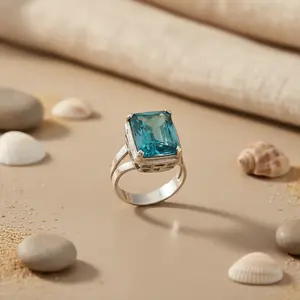 แหวนเงินแท้ 925 ประดับพลอยสีน้ำเงิน ปรับขนาดได้ สำหรับผู้หญิง ชุบทอง 18K เครื่องประดับค็อกเทล ดีไซน์ฝังประดับทันสมัย - Product Image 1