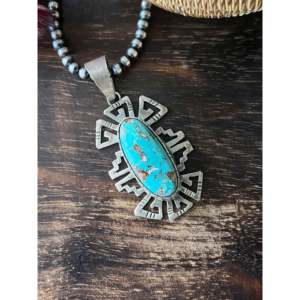 Pendentif géométrique Alice Johnson Kingman en turquoise et argent sterling avec chaîne à maillons, idéal comme cadeau - Product Image 4