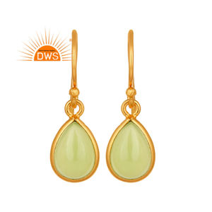 Meilleure vente en argent sterling plaqué or 18 carats naturel Prehnite calcédoine pierres précieuses boucles d'oreilles demi-fabricant de bijoux fins - Product Image 1
