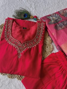 Seda de diseñador con traje Salwar de trabajo hecho a mano, vestido paquistaní Salwar Kameez Dupatta, ropa de boda. - Product Image 4