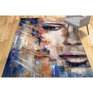 Tapis moderne coloré imprimé en 3D, tapis de salle à manger avec portrait abstrait de femme, tapis doux non tissé - Product Image 3