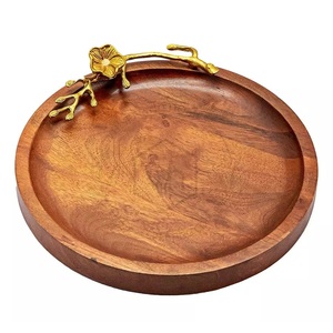 Plateau rond en bois fait à la main avec poignées de branche Look unique élégant Parfait pour tous les paramètres Contact alimentaire lavable au lave-vaisselle - Product Image 2
