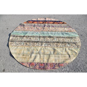 Alfombra Turca Vintage de 6.3x6.2 pies, Alfombra Oriental Azul de Lana - Product Image 1