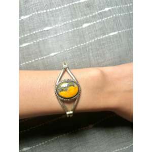 Bracelet manchette tendance en agate BB et argent sterling, fait main par des artisans Navajo - Product Image 5