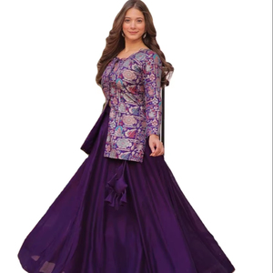 Lehenga Choli de Soirée Magnifique, Nouveau Design, Motif Unique, Broderie en Fausse Fourrure Vichitra Pure Scintillante, Infroissable, Meilleures Ventes - Product Image 1