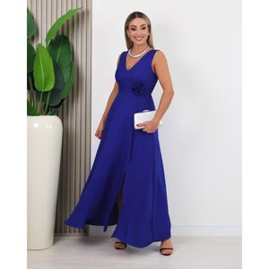 Robe longue pour femme à bretelles et col en V profond avec fente, 35303 - Bleu - Product Image 5