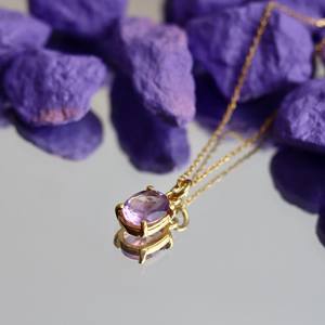 สร้อยคออเมทิสต์จี้รูปไข่อัญมณีธรรมชาติเครื่องประดับ925เงินสเตอร์ลิง14K ชุบทองของขวัญสำหรับเธอ - Product Image 5