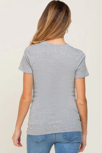 T-shirts de maternité en gros pour femmes, couleur unie, manches courtes, col rond, vêtements d'allaitement et de grossesse respirants, t-shirt d'extérieur - Product Image 5