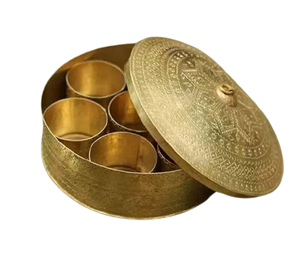 Bulk Brass <b>Masala</b> <b>Dabba</b> Container <b>Box</b> With Designer Lid Round Shape <b>Spice</b> <b>Box</b> Rack For Kitchen Accessories - Product Image 5