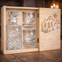 Set de Whisky al por Mayor con Decantador y Vasos, Caja de Regalo de Madera, Set de Whisky Grabado con Montaña para Hombres, Bar en Casa