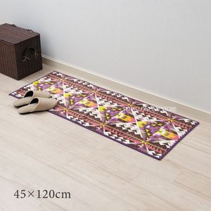 Élégant tapis de cuisine mince env. Tapis long à motif géométrique Kilim coloré de 45 × 120cm fabriqué au Japon - Product Image 2
