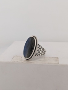 Bague de fiançailles en argent sterling 925, sertie de pierres, agate ovale, luxe, mariage, fête, tendance, unisexe, rhodié noir - Product Image 2