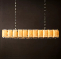 Lustre linéaire moderne de luxe en albâtre, luminaire rectangulaire en laiton pour îlot de cuisine et salle à manger