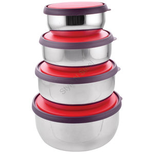 ชุดชามโลหะ4-Pcs พร้อมฝาสีแดงขัดเงา - Product Image 1