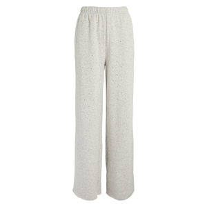 Pantalon de survêtement femme personnalisé gris chiné jambe large grande taille taille moyenne devant plat avec broderie pour la saison hivernale - Product Image 1