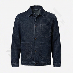 Veste en jean bleu foncé pour homme, classique, décontractée, boutonnée, vêtement d'extérieur élégant, streetwear, coupe ajustée, durable, rétro, vêtement de travail - Product Image 1