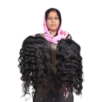 Ekstensi Rambut Manusia Remy India Alami Bebas Bahan Kimia, Hitam Silky Bergelombang, Jahitan Mesin Ganda, Semua Warna Tersedia