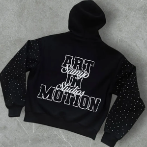 100% algodón personalizado invierno sudaderas con capucha de gran tamaño Streetwear pesado bordado desgastado Rhinestone ácido lavado Zip Sudadera con capucha frontal - Product Image 2