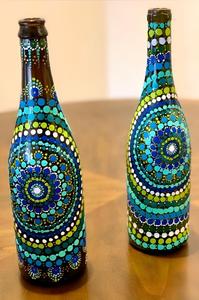 Peint à la main grande bouteille de vin Mandala coloré Art peinture verre bouteille peintures décoration de Table bohème décor à la maison - Product Image 4