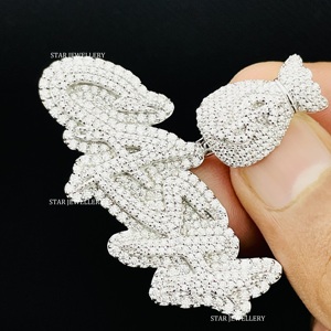 Colgante de Oro 10K con Letra Personalizada, Diamantes Naturales Redondos de Corte Brillante, Estilo Hip-Hop, Joyería Unisex con Engaste Personalizado - Product Image 3