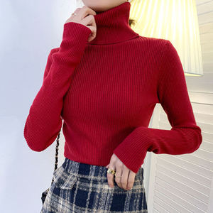 Pull fin à manches longues pour femme, pull extensible, pull tressé, pull décontracté à col roulé pour femme - Product Image 5