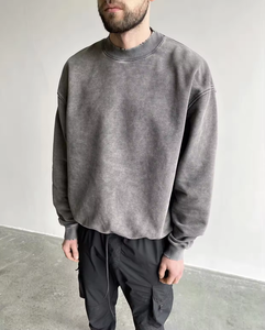 Sweat à col rond hommes 100% coton surdimensionné épaule tombante sweat à capuche vintage lavage streetwear blanc sweat en détresse pour hommes - Product Image 3